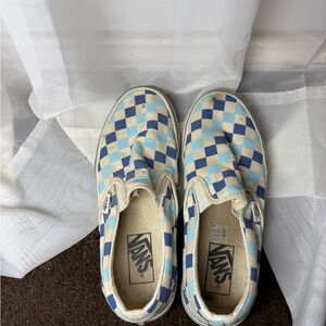 Vans Kids Blue and White Checkered Slip-On Sneakers
